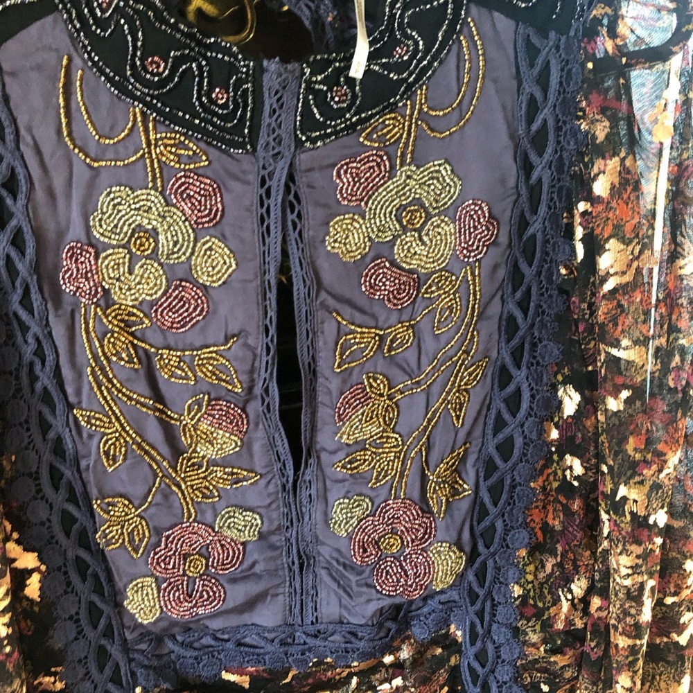 Free People Purple Floral Embroidered Blouse